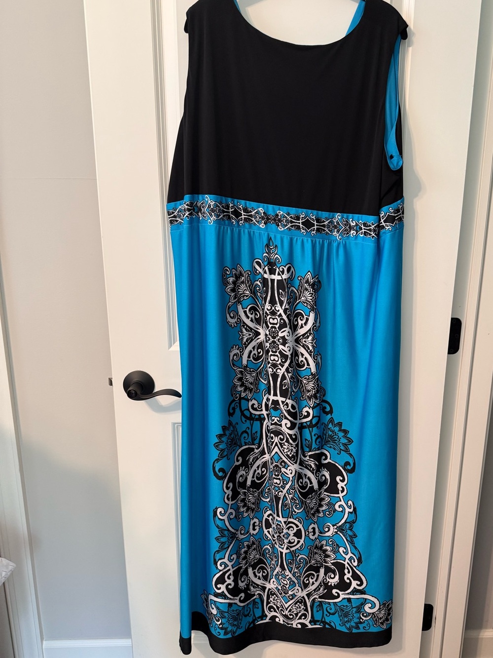 Catherines Black & Turquoise V-Neck Printed Maxi Dress - Picture 4 of 5